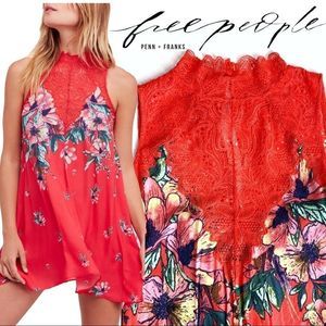 Free People Marsha Floral Tunic Dress Top Red NWT